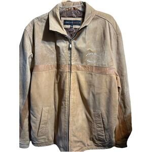 Perry Ellis America Jacket Men's XL Brown Suede Full Zip Leather Coat LS Outdoor